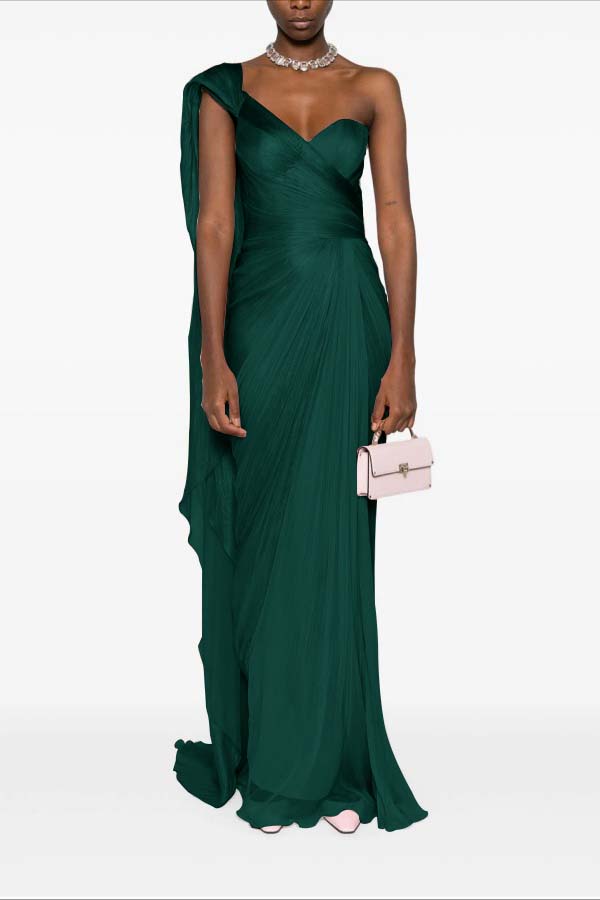 Charming Pink One Shoulder Sleeveless Pleated Prom Dress with Train