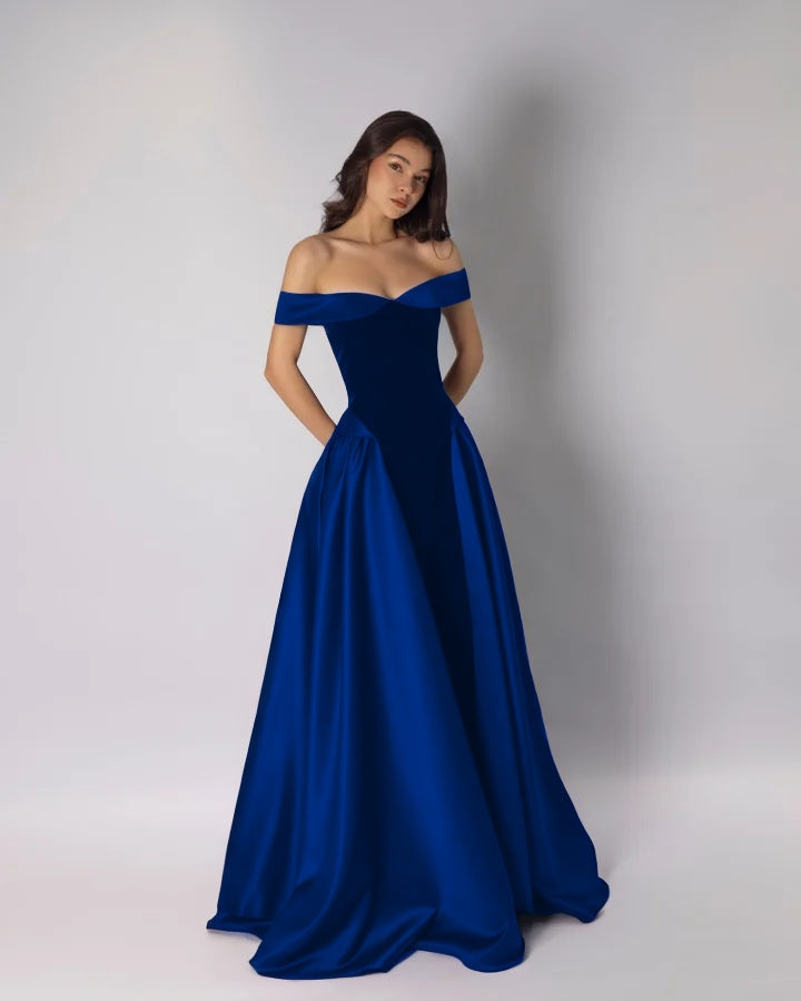 Charming Classic A-Line Off-The-Shoulder Dark Purple Pleated Prom Dress with Sleeveless
