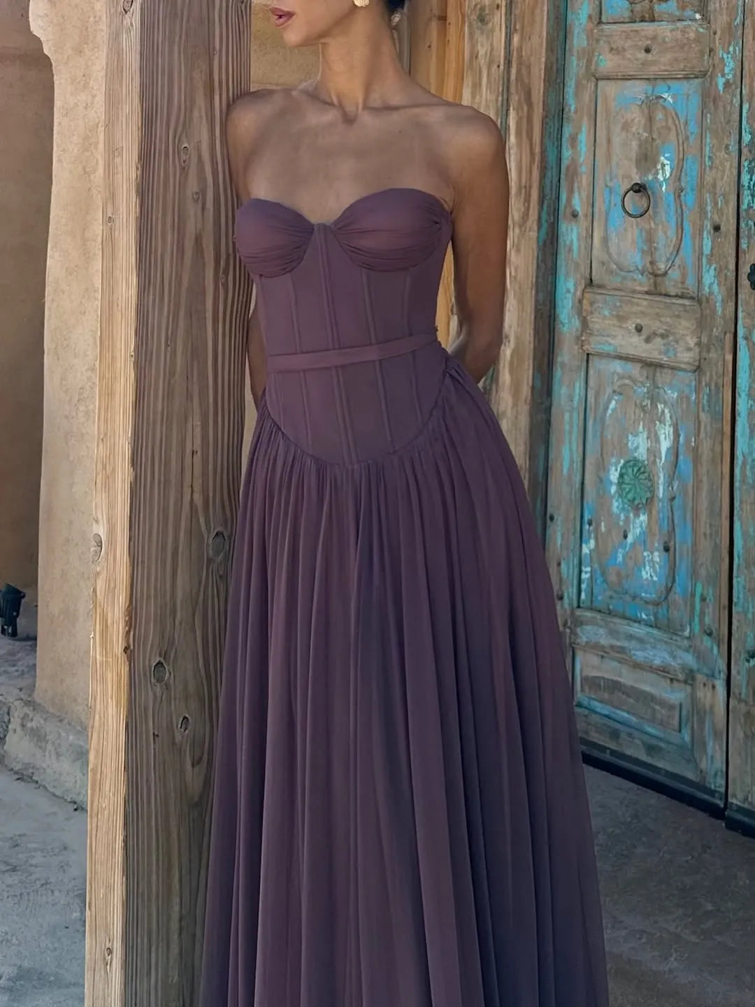 Glamorous Chiffon Chocolate Sweetheart Sleeveless Prom Dress with Pleated