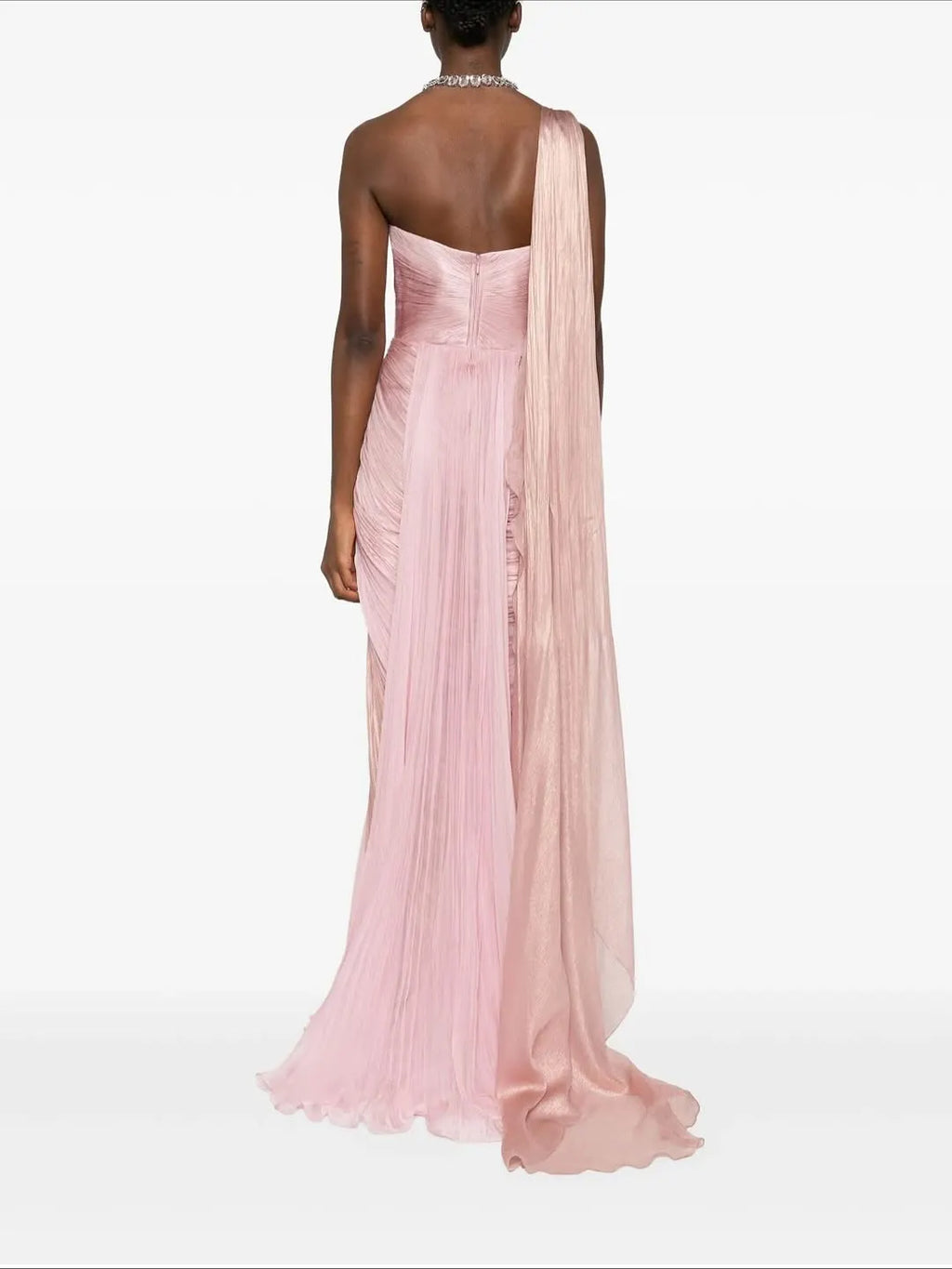 Charming Pink One Shoulder Sleeveless Pleated Prom Dress with Train