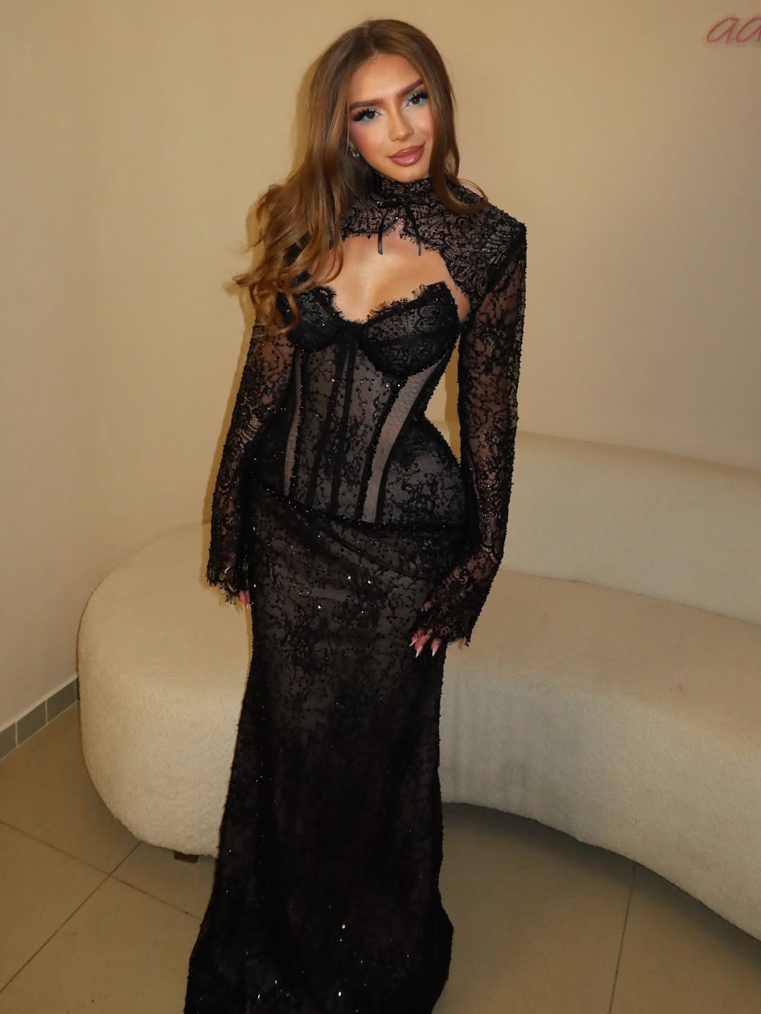 Chic Black Lace Long Sleeves Sweetheart High Neck Long Prom Dress with Mermaid