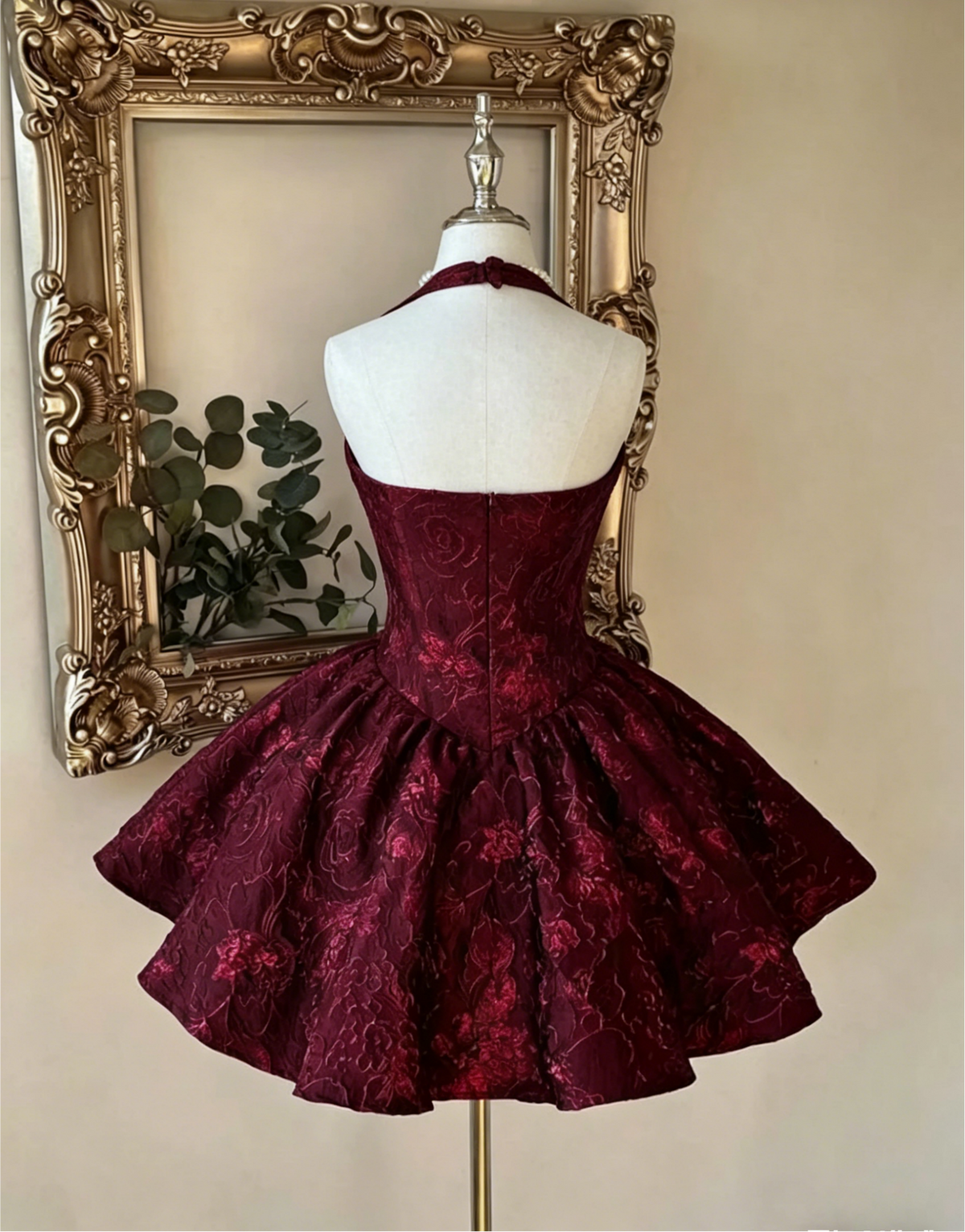 Charming Burgundy Sleeveless Halter Mini Prom Dress with A line