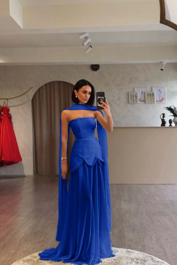 Glamorous White Satin Strapless Sleeveless Long Pleated Prom Dress with Beadings
