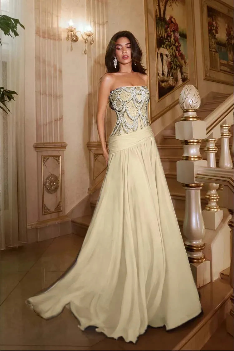 Exquisite DarkNavy Chiffon Sleeveless Strapless Prom Dress with Sequins