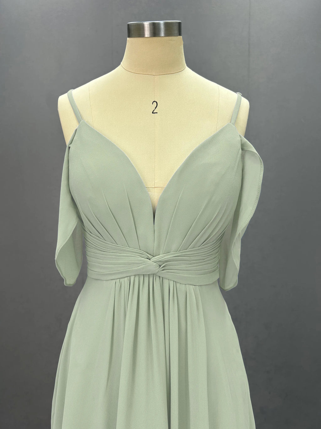 Simple Chiffon Spaghetti Strap Off the Shoulder Bridesmaid Dress with Split