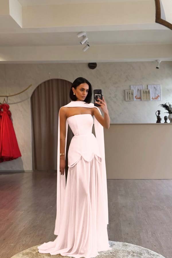Glamorous White Satin Strapless Sleeveless Long Pleated Prom Dress with Beadings