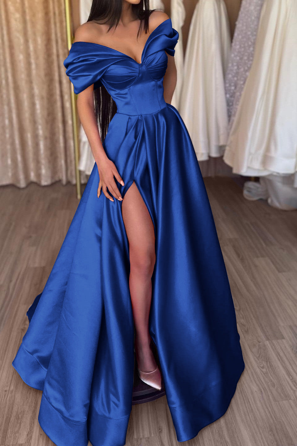 Fuchsia A-Line Portrait Prom Dress With Split