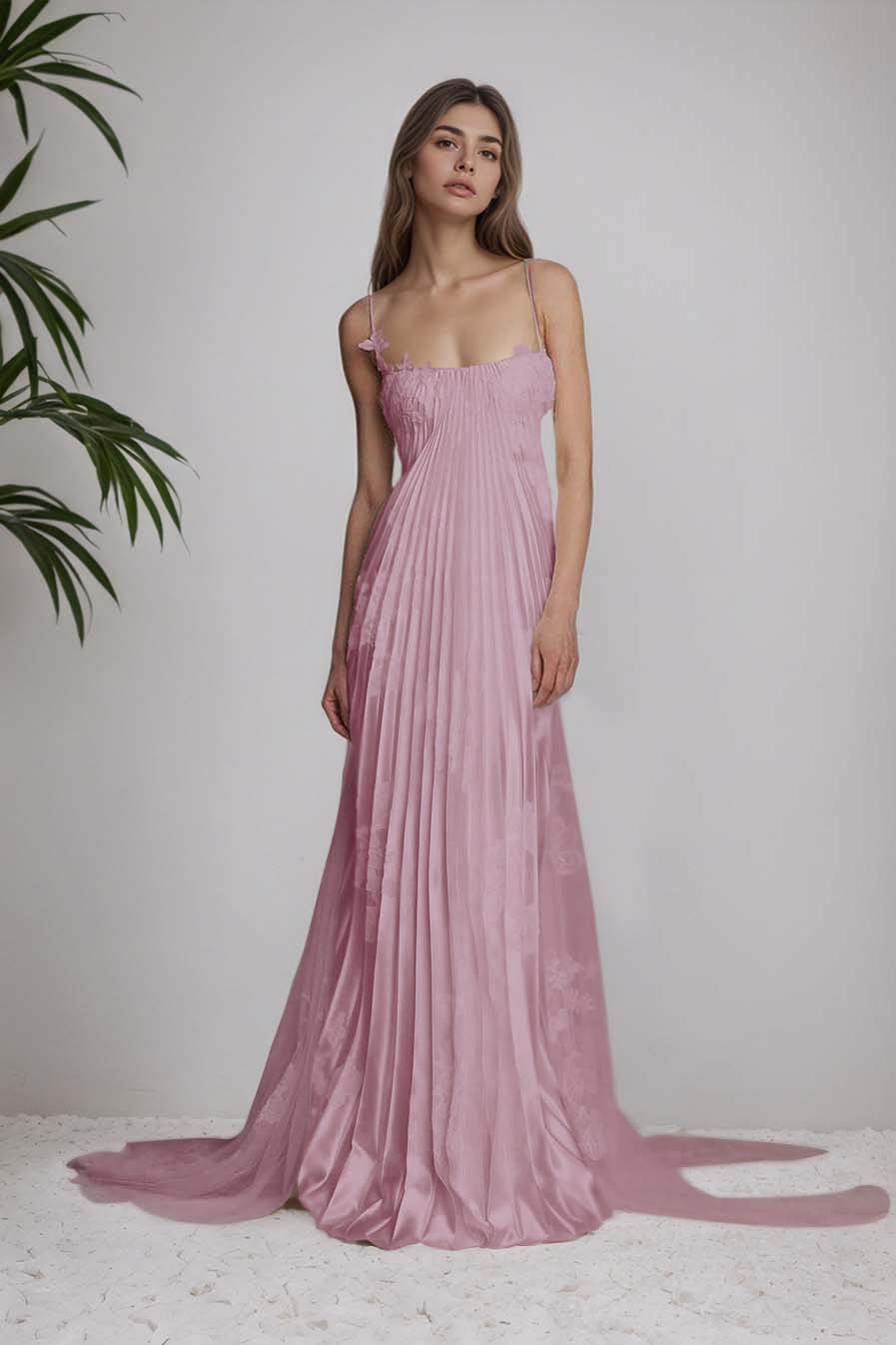 Beautiful Satin Sleeveless Spaghetti Strap Long Prom Dress With Appliques