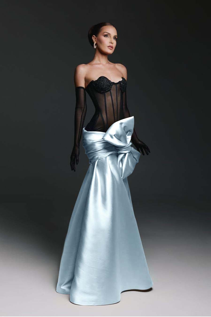 Stunning Sweetheart Sleeveless Mermaid Bow Prom Dress with Gloves