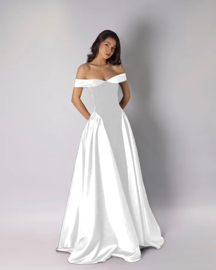 Charming Classic A-Line Off-The-Shoulder Dark Purple Pleated Prom Dress with Sleeveless
