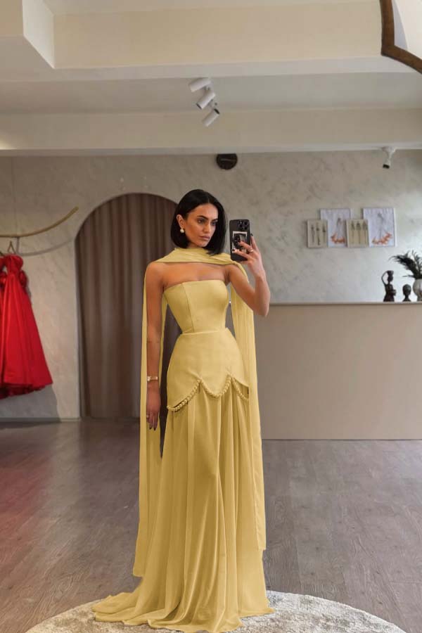 Glamorous White Satin Strapless Sleeveless Long Pleated Prom Dress with Beadings