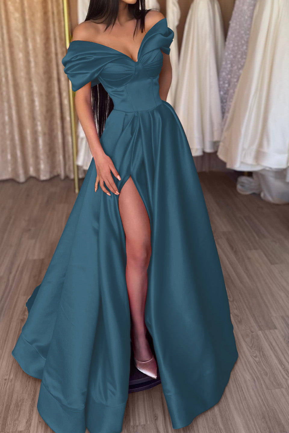 Fuchsia A-Line Portrait Prom Dress With Split