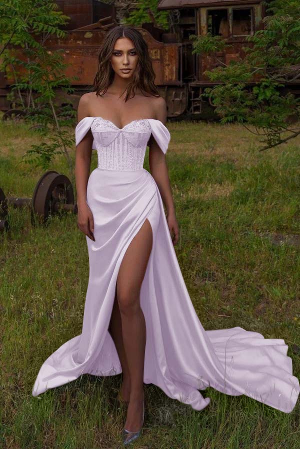 Off-the-Shoulder Beadings Sweetheart Mermaid Split Prom Dress