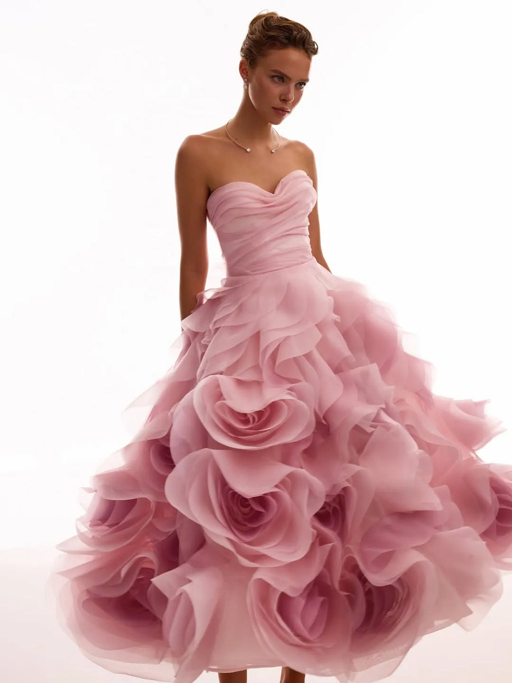 Glamorous Pink Sweetheart Floral Sleeveless Pleated Prom Dress