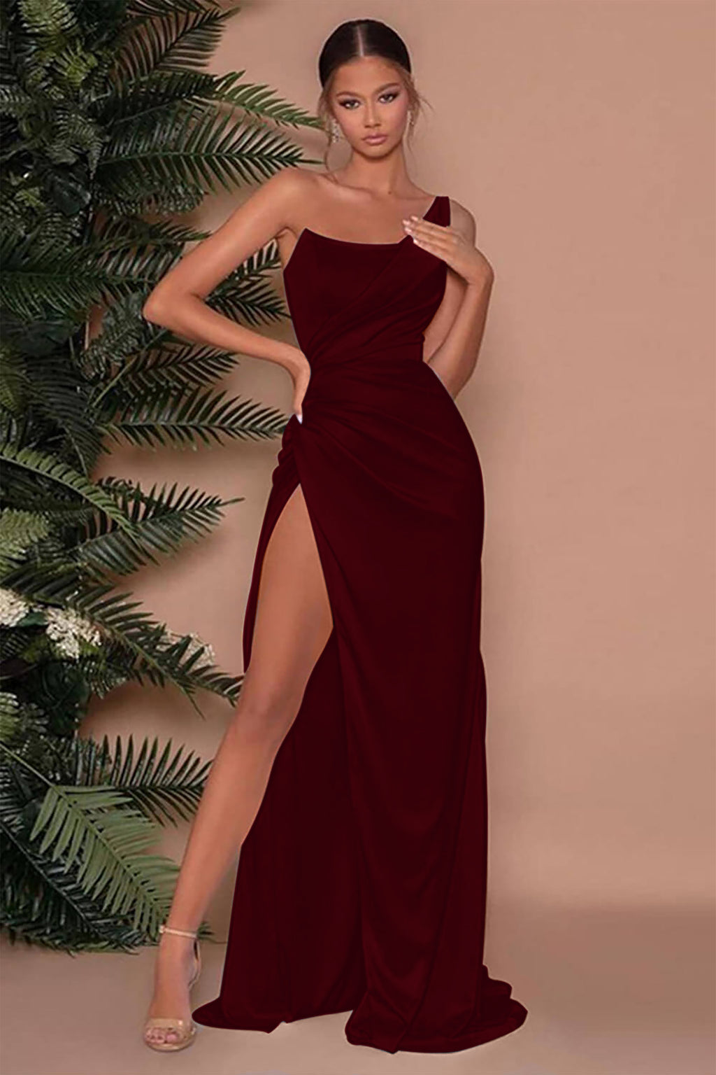 Unique Baby Blue Long Slit Mermaid Evening Dress With Sleeveless One-Shoulder