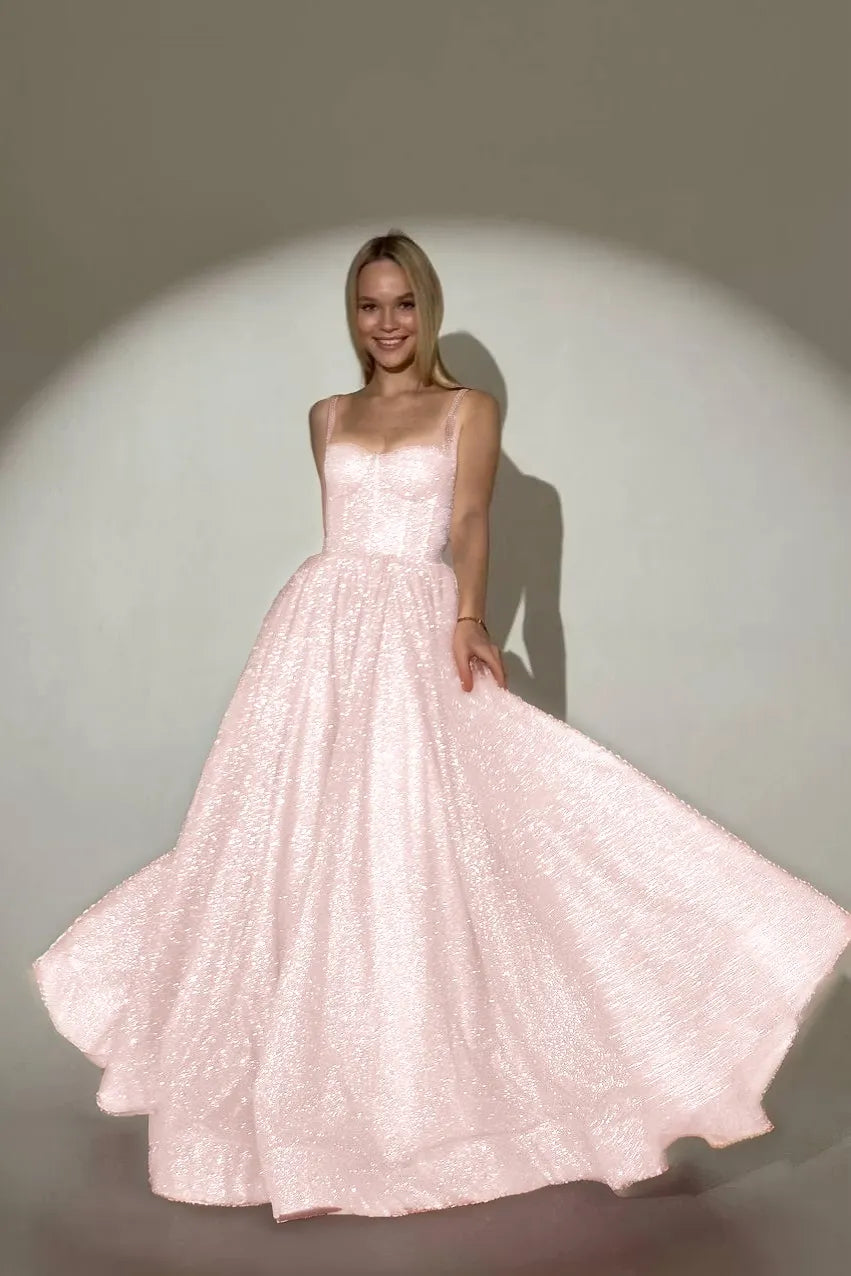 Charming Dusty Rose Sleeveless Spaghetti Strap Sweetheart  Long Prom Dress with Sequins