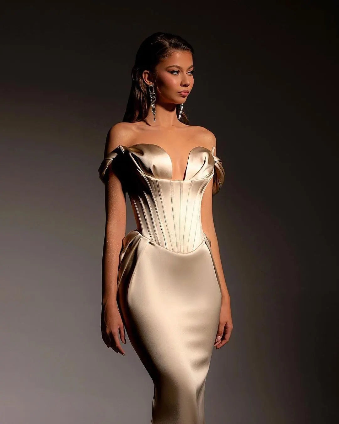 Off The Shoulder Gold Mermaid Prom Dress Vintage