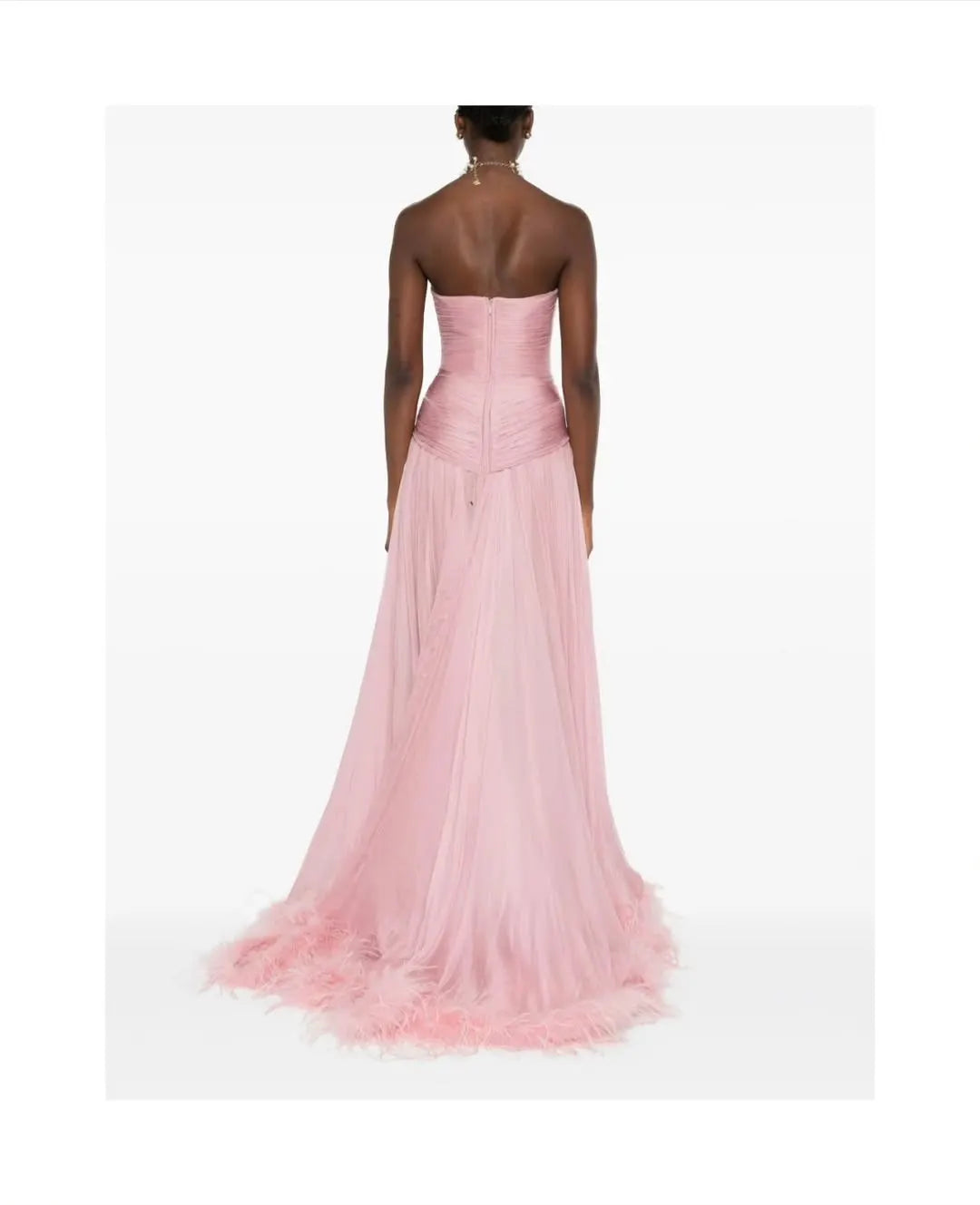 Chic Pink Sweetheart Sleeveless Pleated Prom Dress with Feather