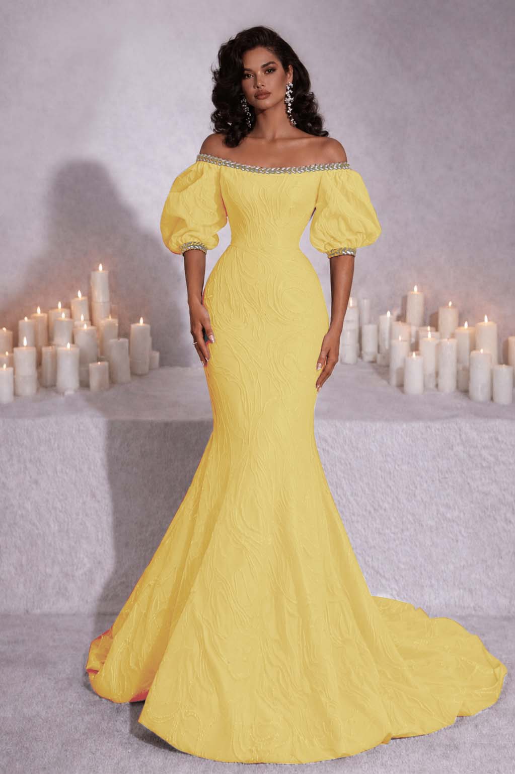 Stunning Black Strapless Off the Shoulder Bubble Sleeves Sweep Prom Dress