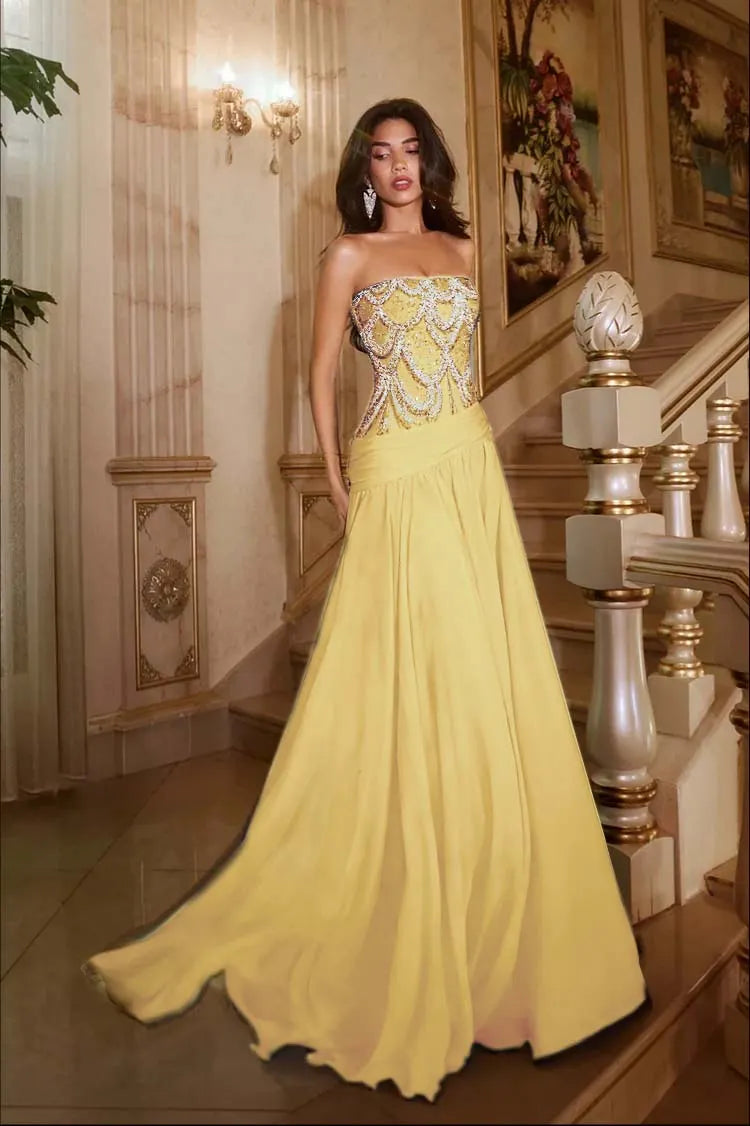 Exquisite DarkNavy Chiffon Sleeveless Strapless Prom Dress with Sequins