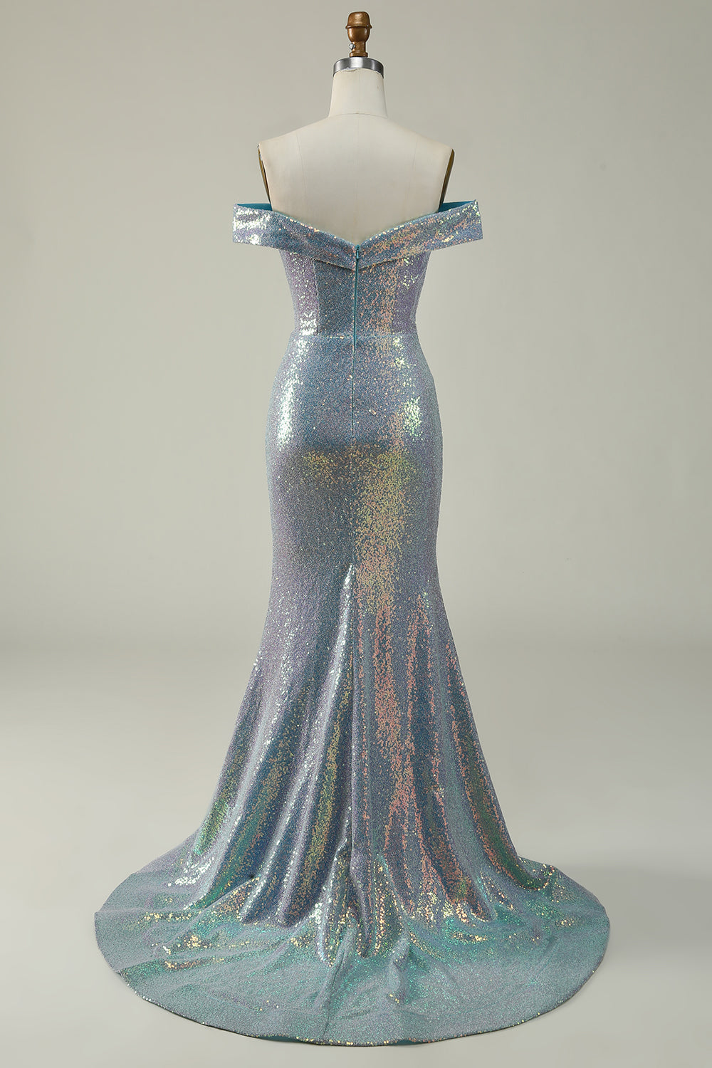 Mermaid Blue Sparkly Off the Shoulder Prom Dress With Slit